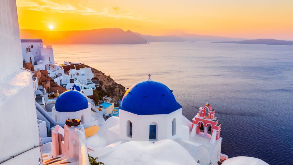 Pôr do sol na Grécia.